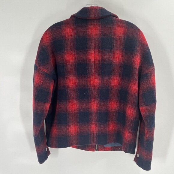 Fossil Red Navy Buffalo Check Plaid Wool Blend Jacket Snap Closure Sz 0 - Picture 5 of 6